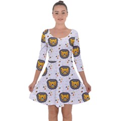 Lion Heads Pattern Design Doodle Quarter Sleeve Skater Dress by pakminggu