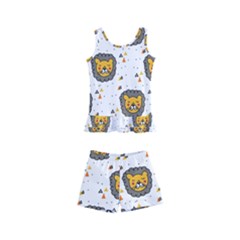 Lion Heads Pattern Design Doodle Kids  Boyleg Swimsuit by pakminggu