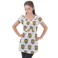 Lion Heads Pattern Design Doodle Puff Sleeve Tunic Top by pakminggu