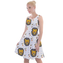 Lion Heads Pattern Design Doodle Knee Length Skater Dress by pakminggu