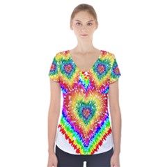 Tie Dye Heart Colorful Prismatic Short Sleeve Front Detail Top by pakminggu