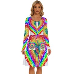 Tie Dye Heart Colorful Prismatic Long Sleeve Dress With Pocket by pakminggu