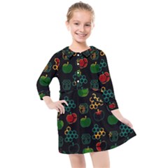 Apples Honey Honeycombs Pattern Kids  Quarter Sleeve Shirt Dress by pakminggu