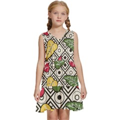 Leaves Foliage Batik Seamless Kids  Sleeveless Tiered Mini Dress by pakminggu