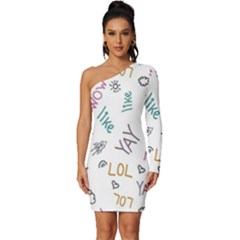 Doodle Pattern Long Sleeve One Shoulder Mini Dress by pakminggu