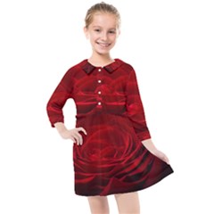 Rose Red Rose Red Flower Petals Waves Glow Kids  Quarter Sleeve Shirt Dress by pakminggu