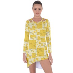 Party Confetti Yellow Squares Asymmetric Cut-out Shift Dress by pakminggu