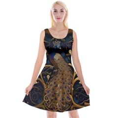 Peacock Plumage Bird  Pattern Graceful Reversible Velvet Sleeveless Dress by pakminggu