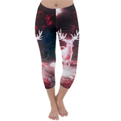 Deer Animal Moon Planet Space Fantasy Capri Winter Leggings  by pakminggu