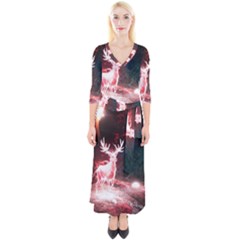 Deer Animal Moon Planet Space Fantasy Quarter Sleeve Wrap Maxi Dress by pakminggu