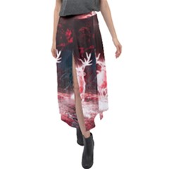 Deer Animal Moon Planet Space Fantasy Velour Split Maxi Skirt by pakminggu