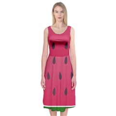 Watermelon Fruit Summer Red Fresh Food Healthy Midi Sleeveless Dress by pakminggu