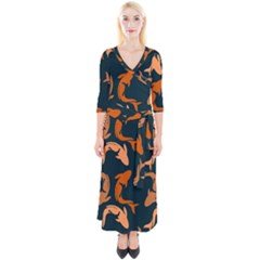 Background Pattern Texture Design Wallpaper Fish Quarter Sleeve Wrap Maxi Dress by pakminggu