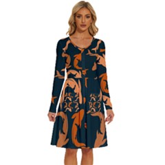 Background Pattern Texture Design Wallpaper Fish Long Sleeve Dress With Pocket by pakminggu