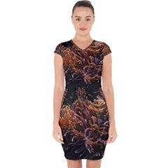 Sea Anemone Coral Underwater Ocean Sea Water Capsleeve Drawstring Dress  by pakminggu