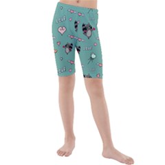 Raccoon Texture Seamless Scrapbooking Hearts Kids  Mid Length Swim Shorts by pakminggu