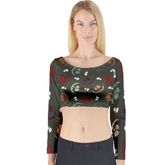 Art Halloween Pattern Creepy Design Digital Papers Long Sleeve Crop Top by pakminggu