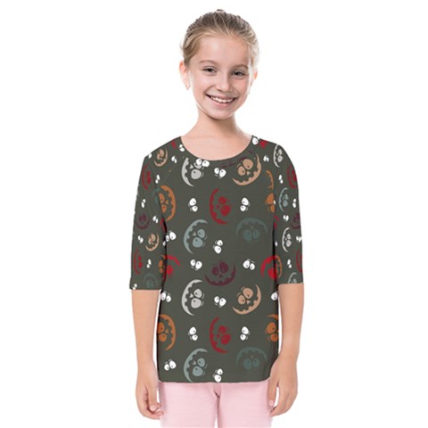 Art Halloween Pattern Creepy Design Digital Papers Kids  Quarter Sleeve Raglan Tee by pakminggu