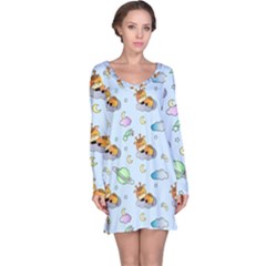 Pattern Giraffe Animal Seamless Scrapbooking Blue Long Sleeve Nightdress by pakminggu