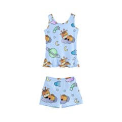 Pattern Giraffe Animal Seamless Scrapbooking Blue Kids  Boyleg Swimsuit by pakminggu