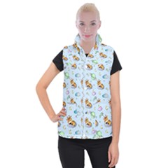 Pattern Giraffe Animal Seamless Scrapbooking Blue Women s Button Up Vest by pakminggu