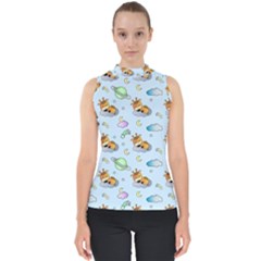 Pattern Giraffe Animal Seamless Scrapbooking Blue Mock Neck Shell Top by pakminggu