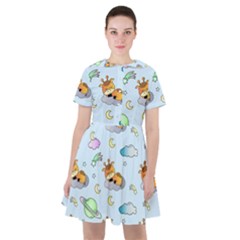 Pattern Giraffe Animal Seamless Scrapbooking Blue Sailor Dress by pakminggu