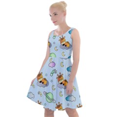 Pattern Giraffe Animal Seamless Scrapbooking Blue Knee Length Skater Dress by pakminggu