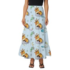 Pattern Giraffe Animal Seamless Scrapbooking Blue Tiered Ruffle Maxi Skirt by pakminggu