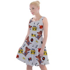 Background Pattern Texture Design Dog Music Knee Length Skater Dress by pakminggu