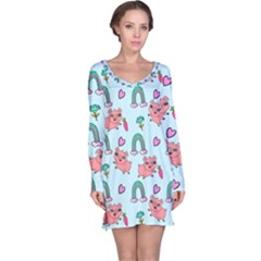 Pigs Pattern Art Design Drawing Sketch Wallpaper Long Sleeve Nightdress by pakminggu