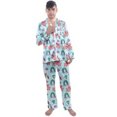 Pigs Pattern Art Design Drawing Sketch Wallpaper Men s Long Sleeve Satin Pajamas Set by pakminggu