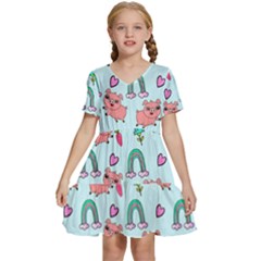 Pigs Pattern Art Design Drawing Sketch Wallpaper Kids  Short Sleeve Tiered Mini Dress by pakminggu