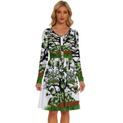 Watermelon Tree Abstraction On Watermelon Abundance Long Sleeve Dress With Pocket by pakminggu