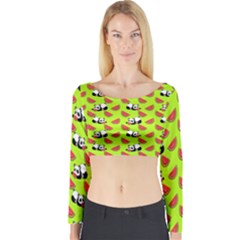 Watermelon Panda Background Wallpaper Long Sleeve Crop Top by pakminggu