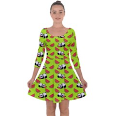 Watermelon Panda Background Wallpaper Quarter Sleeve Skater Dress by pakminggu