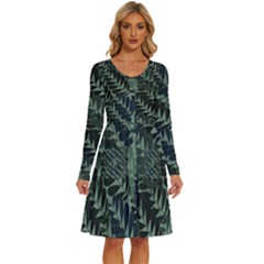 Background Pattern Leaves Texture Design Wallpaper Long Sleeve Dress With Pocket by pakminggu