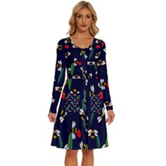 Art Floral Design Pattern Floral Pattern Long Sleeve Dress With Pocket by pakminggu