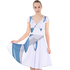 Blue Dolphin Cap Sleeve Front Wrap Midi Dress by pakminggu