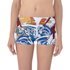 Beach Illustration Summer Beach Surf Waves Reversible Boyleg Bikini Bottoms by pakminggu