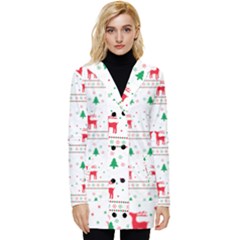 Red Green And Blue Christmas Themed Illustration Button Up Hooded Coat  by pakminggu