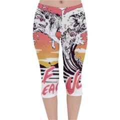 Gray Wolf Beach Waves A Wolf Animal Retro Velvet Capri Leggings  by pakminggu