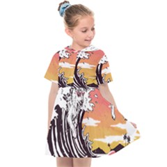 Gray Wolf Beach Waves A Wolf Animal Retro Kids  Sailor Dress by pakminggu