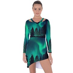 Aurora Northern Lights Phenomenon Atmosphere Sky Asymmetric Cut-out Shift Dress by pakminggu