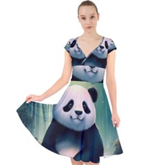 Animal Panda Forest Tree Natural Cap Sleeve Front Wrap Midi Dress by pakminggu