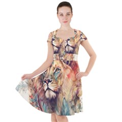 Lion Africa African Art Cap Sleeve Midi Dress by pakminggu