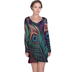 Peacock Feathers Nature Feather Pattern Long Sleeve Nightdress by pakminggu