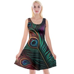 Peacock Feathers Nature Feather Pattern Reversible Velvet Sleeveless Dress by pakminggu