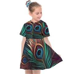 Peacock Feathers Nature Feather Pattern Kids  Sailor Dress by pakminggu