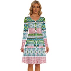 Ukraine Ornament Pattern Symbolism Geometric Long Sleeve Dress With Pocket by pakminggu